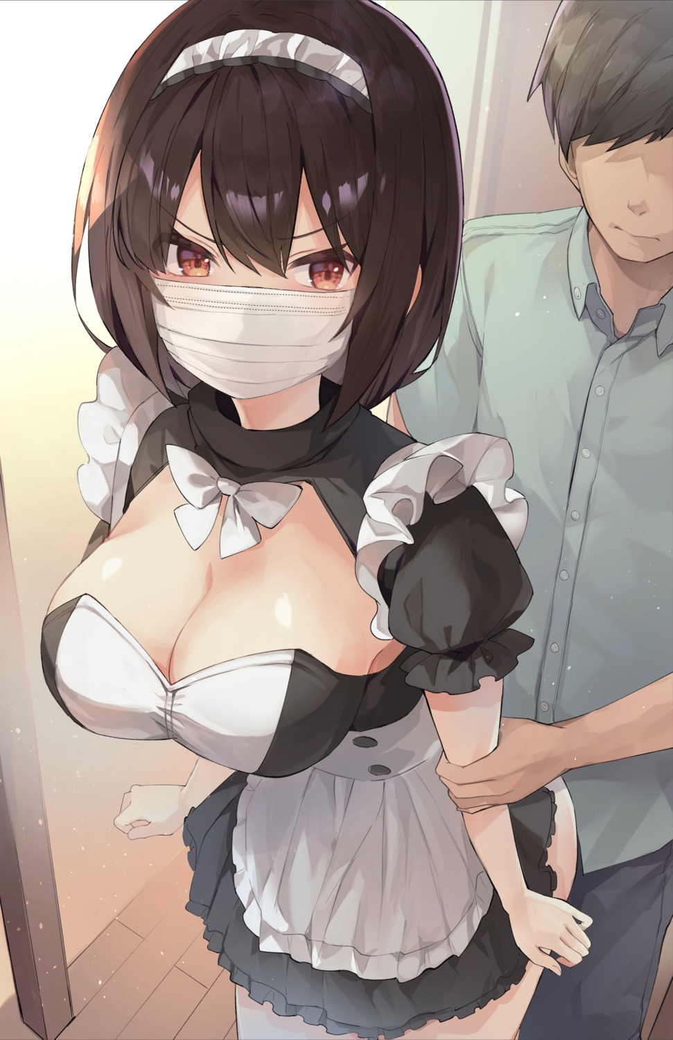 cleavage maid masco no_bra skirt_lift