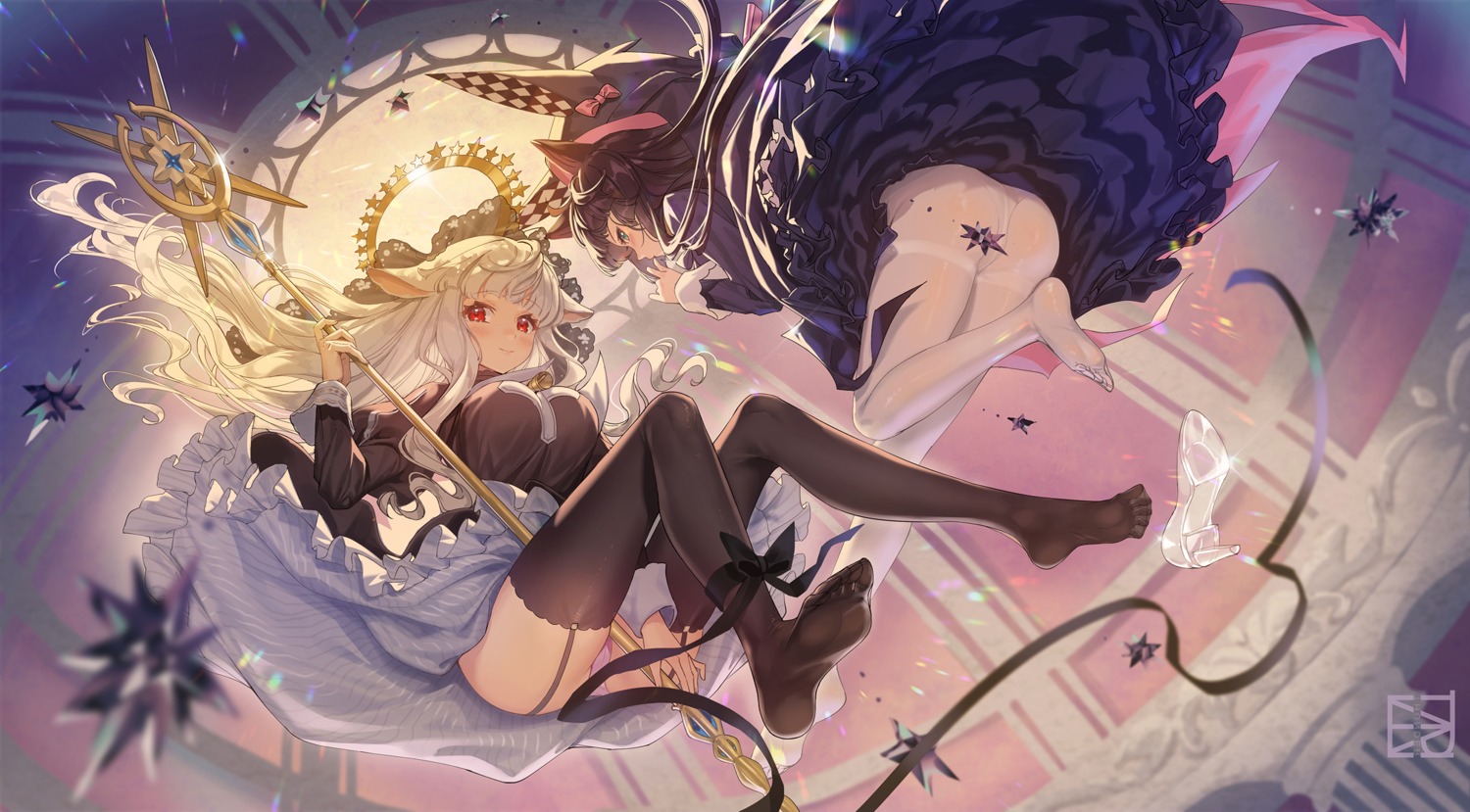 animal_ears ass feet majiang pantsu pantyhose red:_pride_of_eden skirt_lift stockings thighhighs weapon