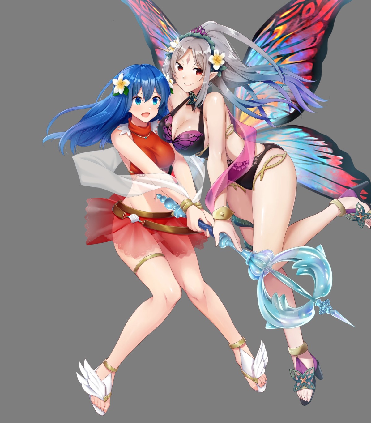 bikini cleavage fire_emblem fire_emblem:_shin_ankoku_ryuu_to_hikari_no_ken fire_emblem_heroes garter heels nintendo plumeria_(fire_emblem) pointy_ears ryouma_(galley) see_through sheeda skirt_lift swimsuits weapon wings