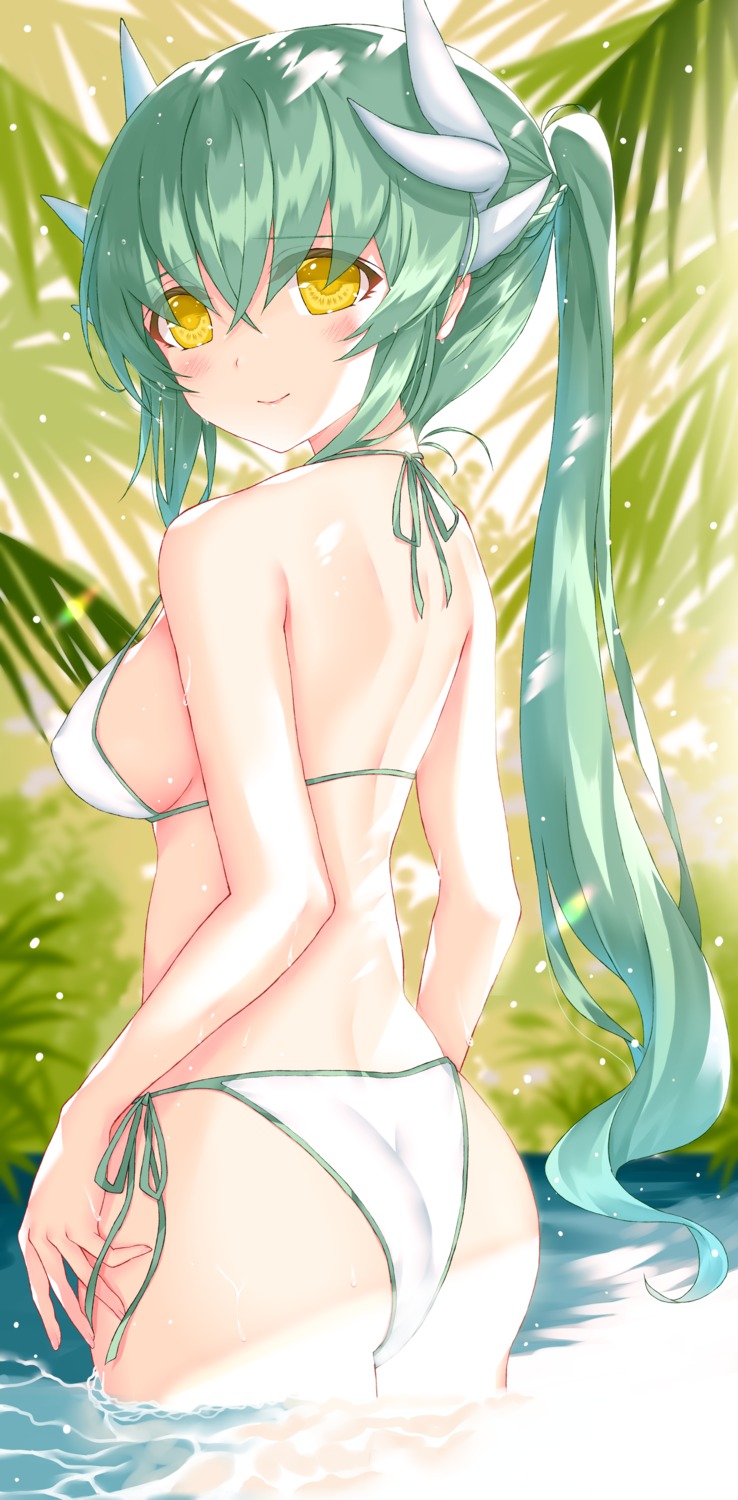 ass bikini erect_nipples fate/grand_order horns kiyohime_(fate/grand_order) morizono_shiki swimsuits wet