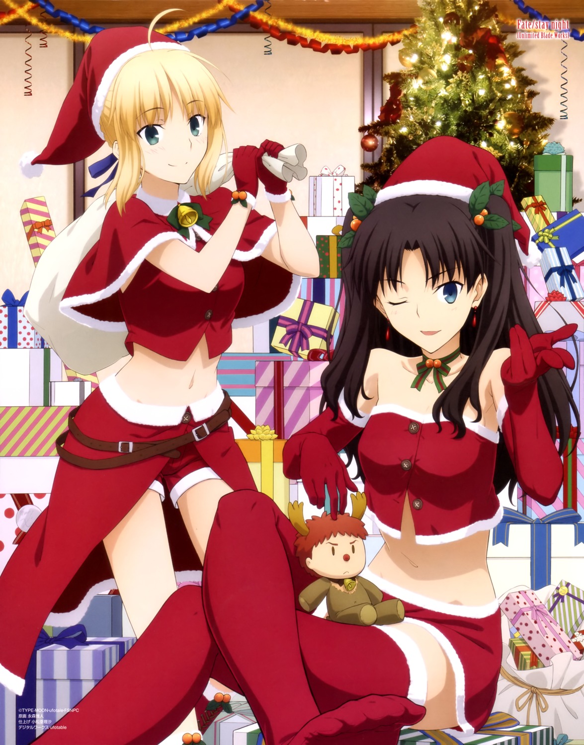 christmas fate/stay_night fate/stay_night_unlimited_blade_works nagamori_masato saber thighhighs toosaka_rin