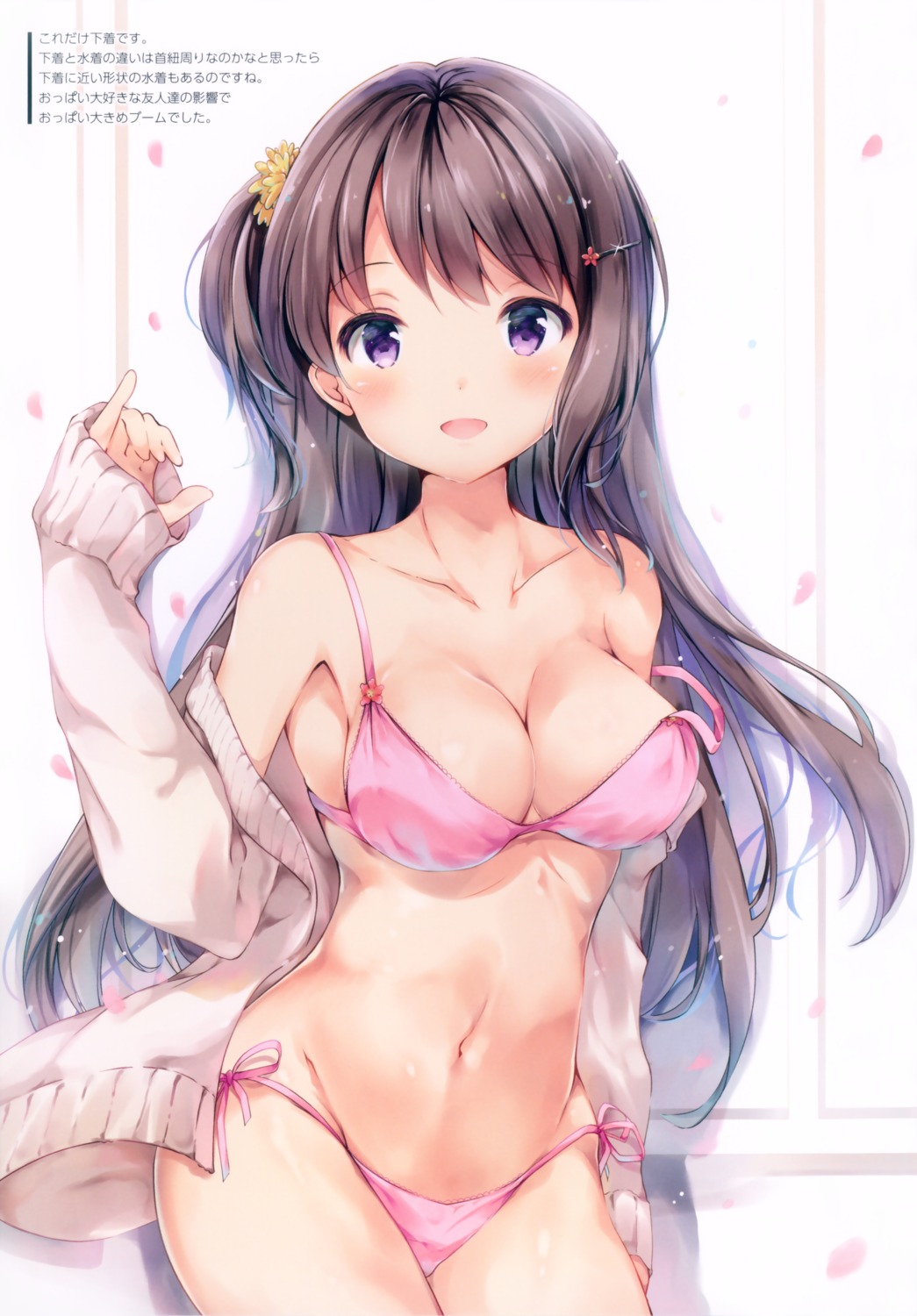 bra cleavage open_shirt pantsu string_panties suihi sweater