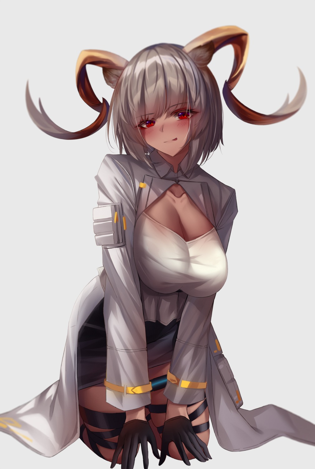 animal_ears arknights carnelian_(arknights) cleavage garter horns see_through shokuyou_koori