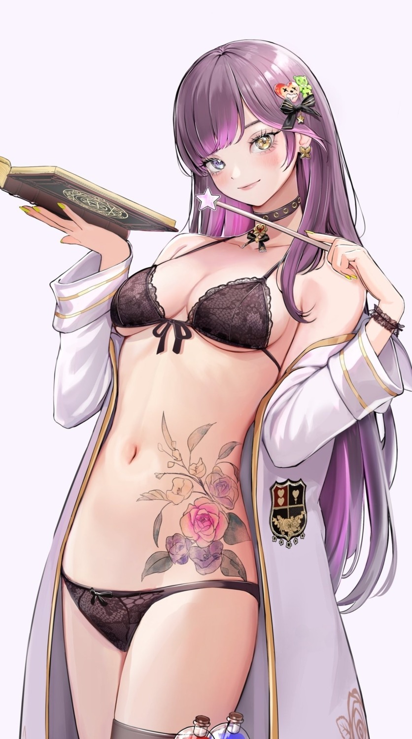 10_plus bra detexted garter heterochromia open_shirt pantsu tattoo