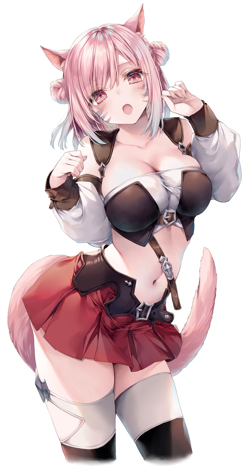 animal_ears cleavage final_fantasy final_fantasy_xiv himegi_you miqo'te no_bra see_through tail thighhighs