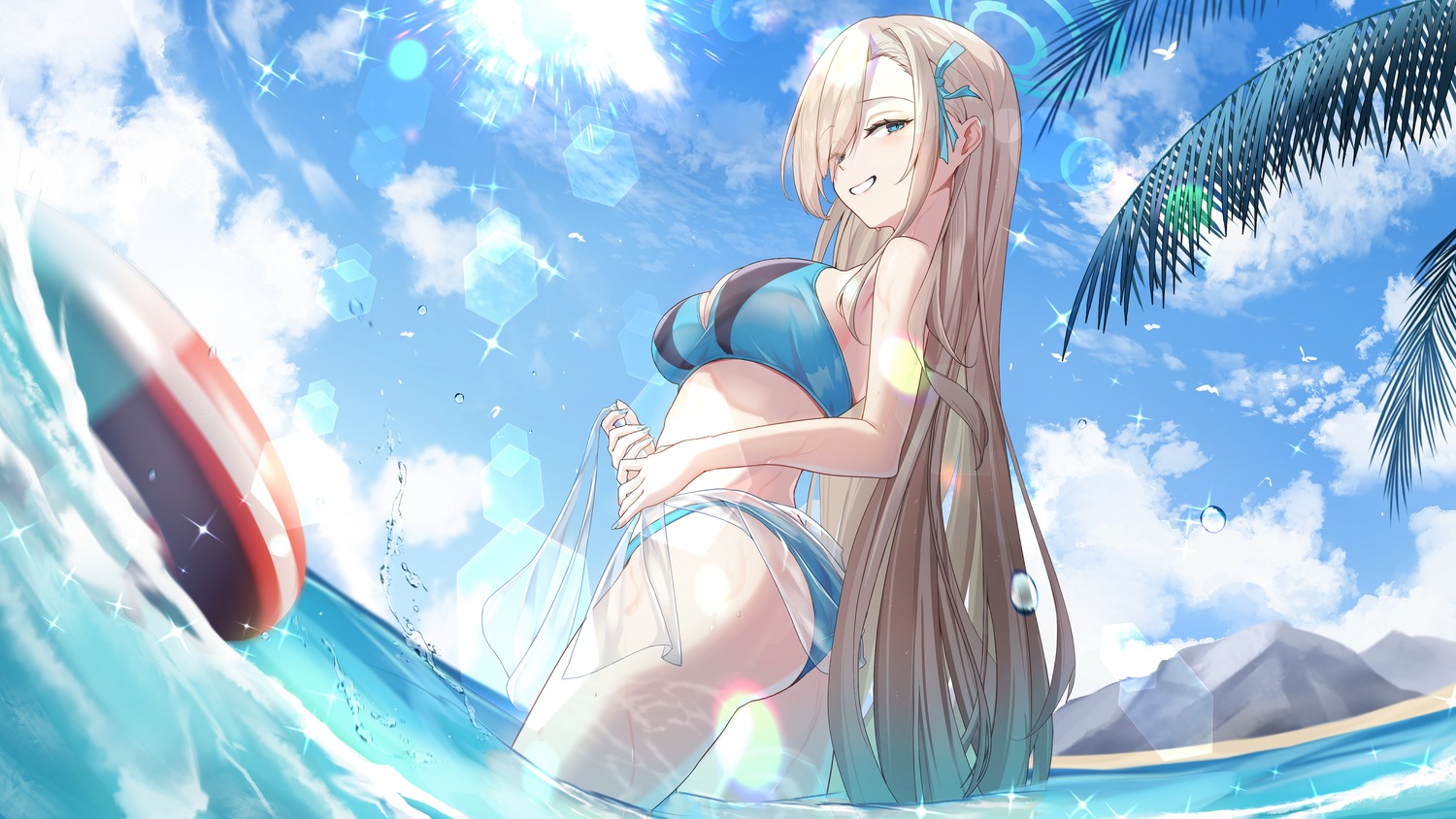 ass bikini blue_archive cleavage halo hishiki_(pixi14719710) ichinose_asuna see_through swimsuits thong wet