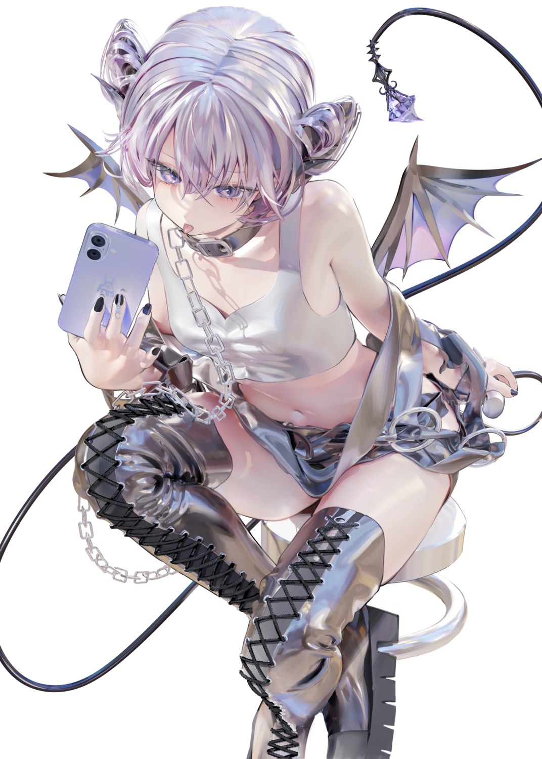 devil horns iijima_masashi loli pointy_ears tail thighhighs wings