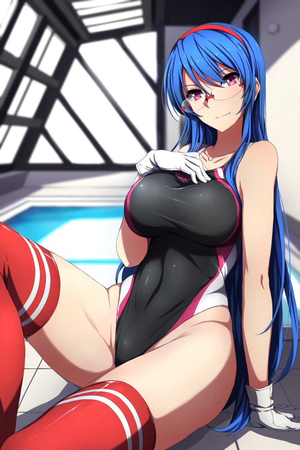 breast_hold megane nagioka swimsuits thighhighs