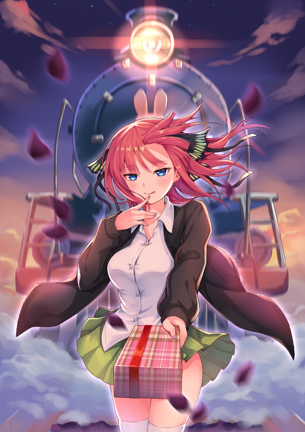 5-toubun_no_hanayome da-cart nakano_nino seifuku skirt_lift sweater thighhighs