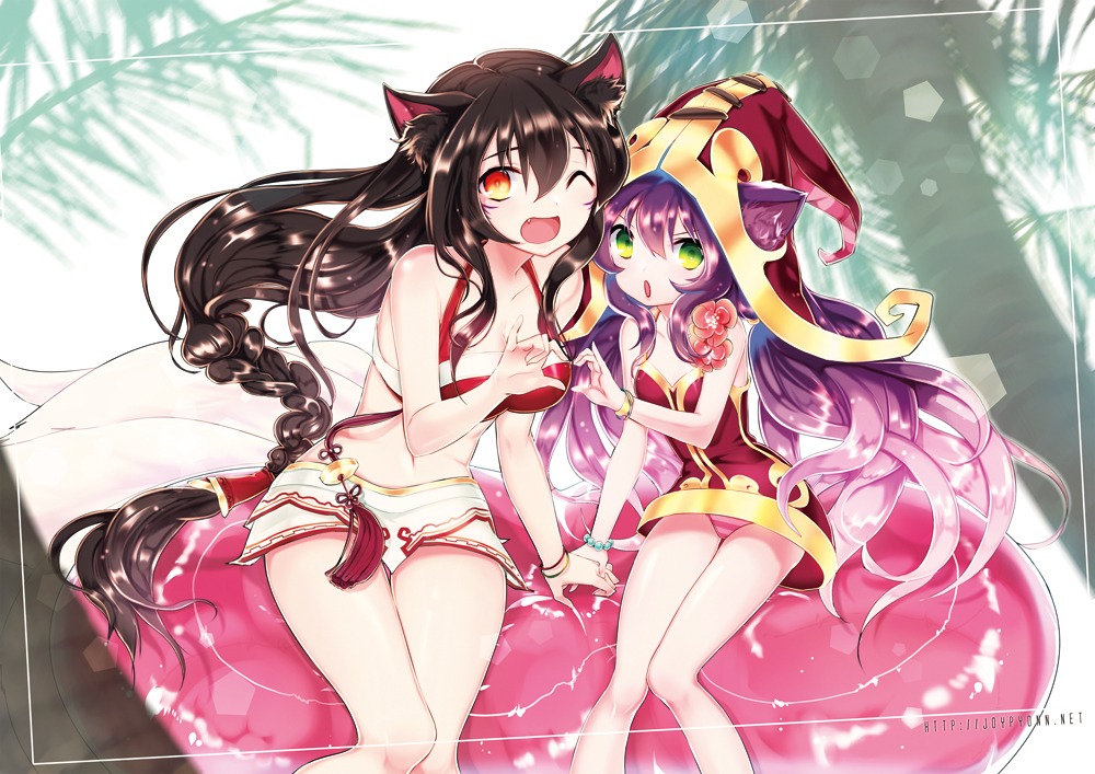 ahri animal_ears joypyonn league_of_legends lulu_(league_of_legends) pantsu shimapan tail