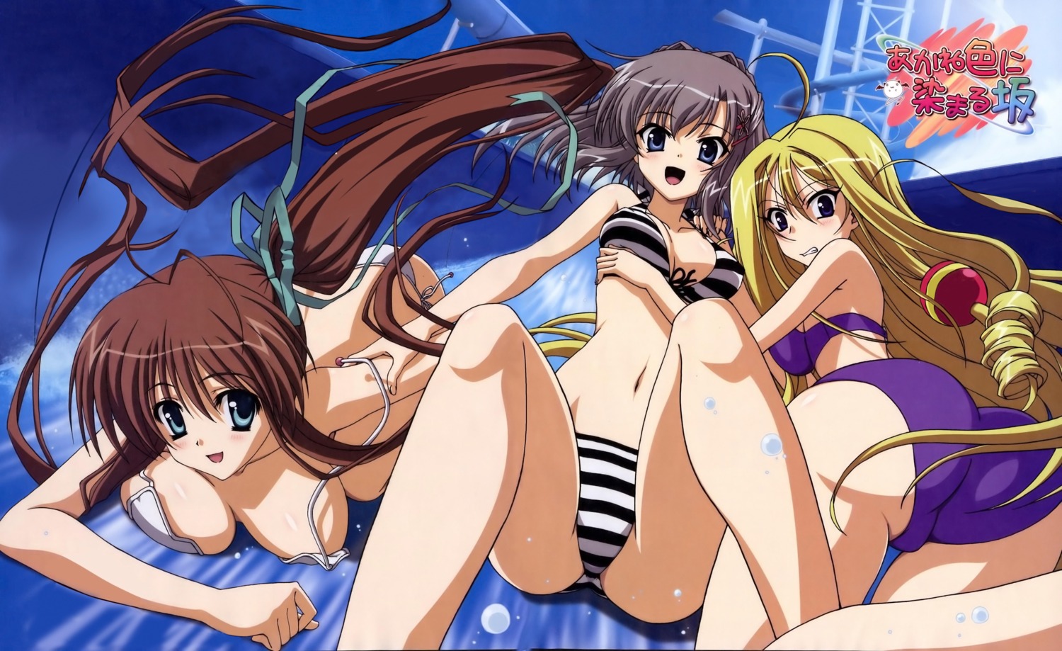 akane_iro_ni_somaru_saka ayanokouji_karen bikini katagiri_yuuhi nagase_minato swimsuits wardrobe_malfunction yanagi_shinsuke