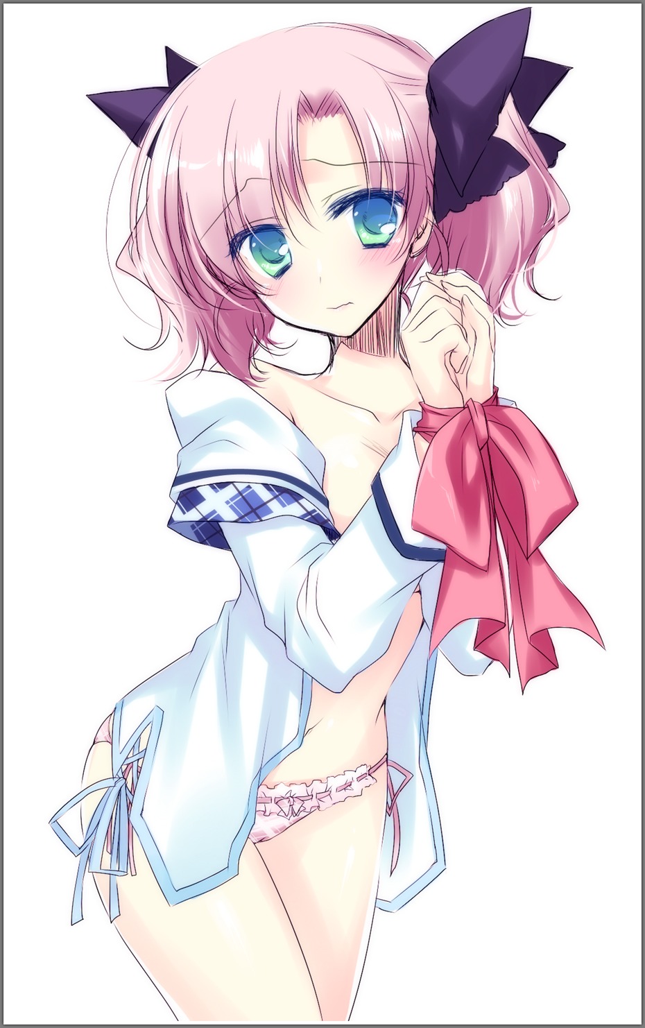 hook motomiya_mitsuki no_bra open_shirt pantsu rokkaku_suzume strawberry_nauts string_panties