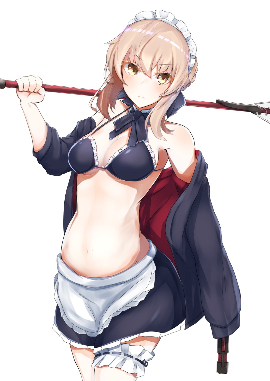 bikini_top cleavage fate/grand_order garter maid nanomaru open_shirt saber saber_alter swimsuits underboob