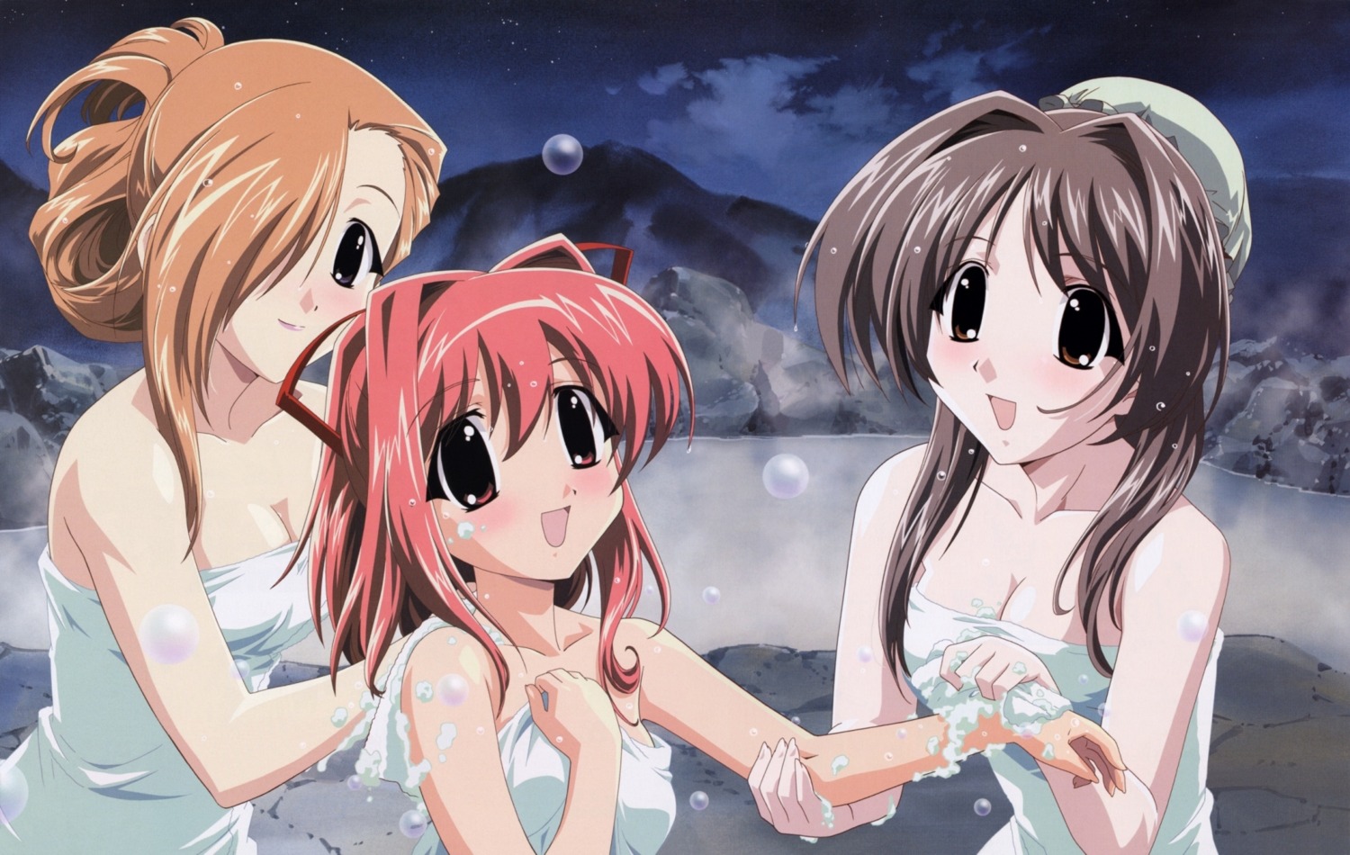 bathing cleavage happy_lesson ichimonji_mutsuki onsen rokumatsuri_minazuki sugimoto_isao towel wet yazakura_hazuki