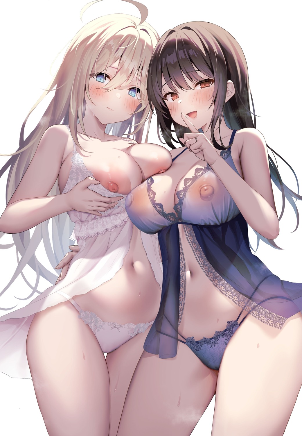 breast_hold breasts detexted lingerie mintoaisu nipples pantsu photoshop see_through symmetrical_docking