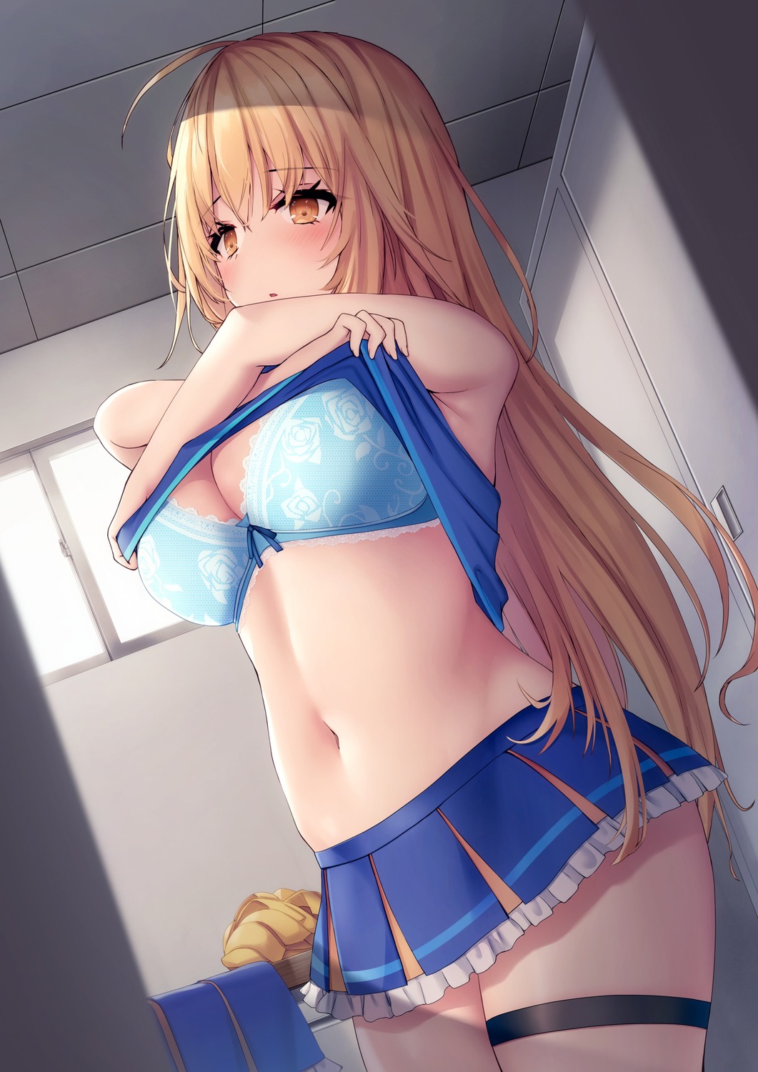 bra cheerleader cleavage garter liya shirt_lift undressing