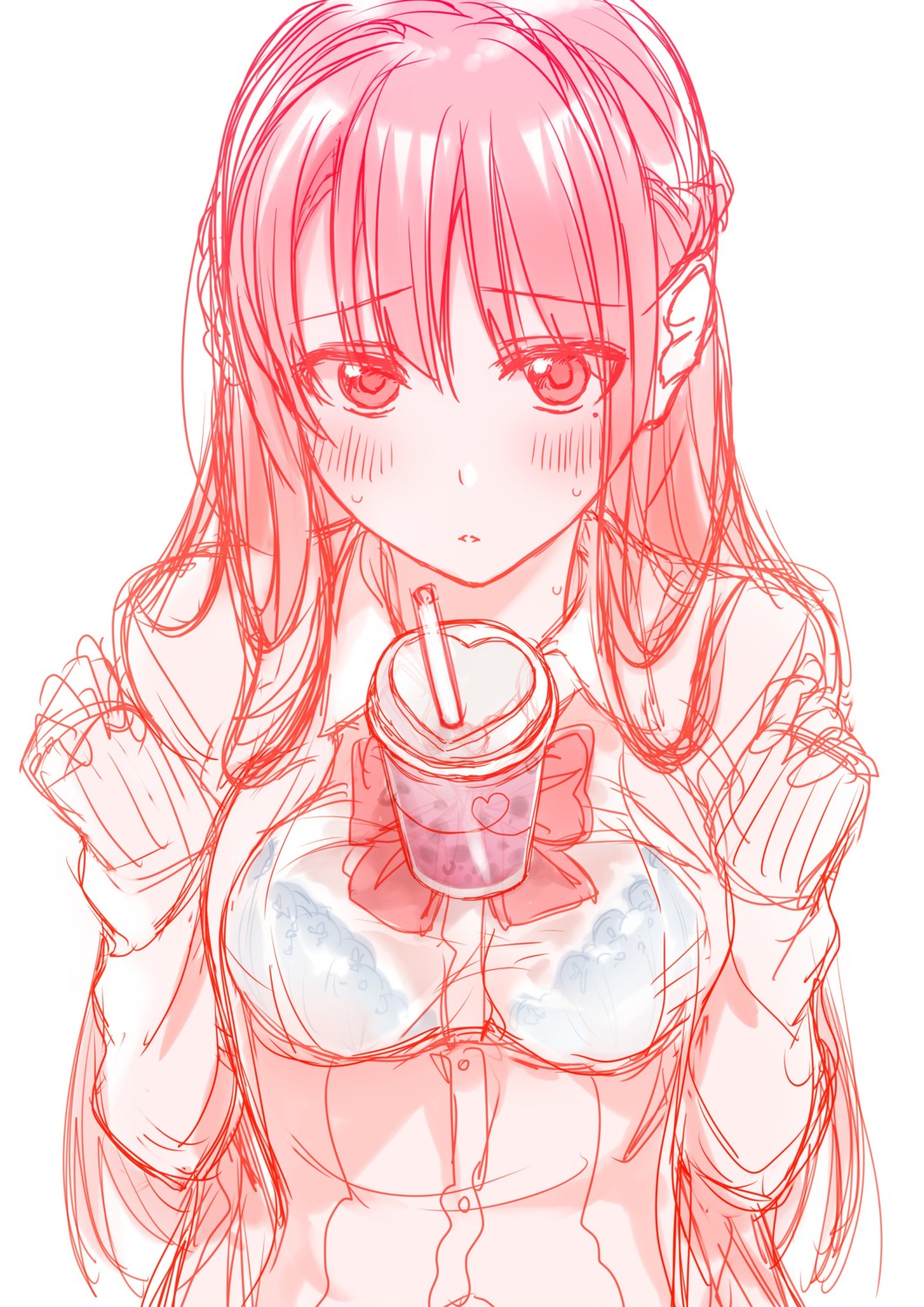 aikiss bra breast_hold giga kirisawa_saki monochrome saegusa_ayame see_through seifuku sketch sweater wet_clothes