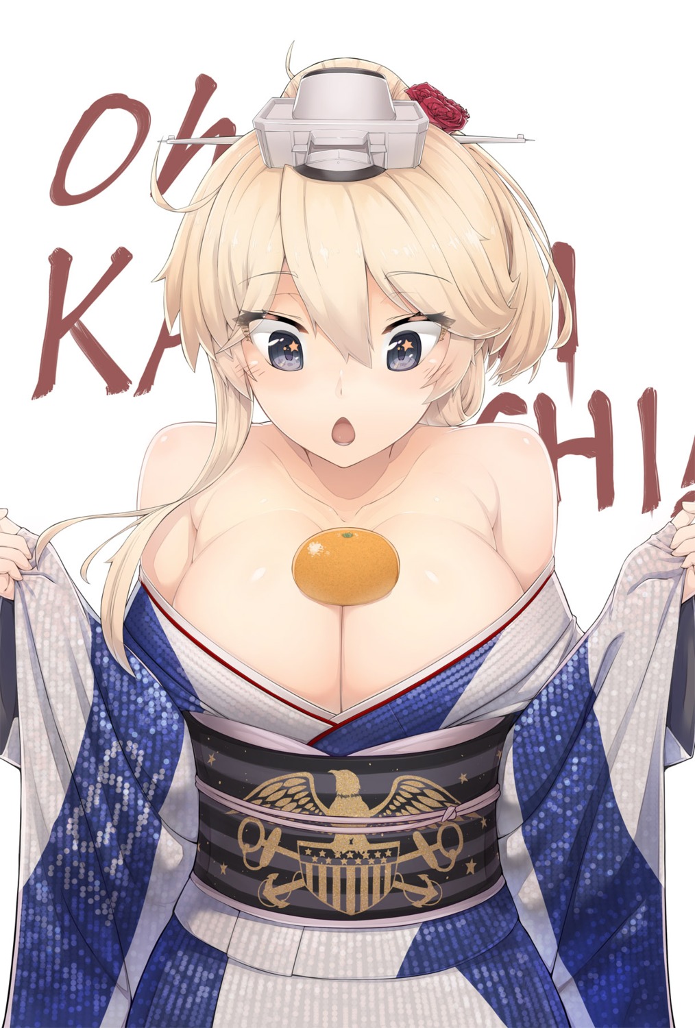 cleavage iowa_(kancolle) kantai_collection kimono open_shirt urigarasu