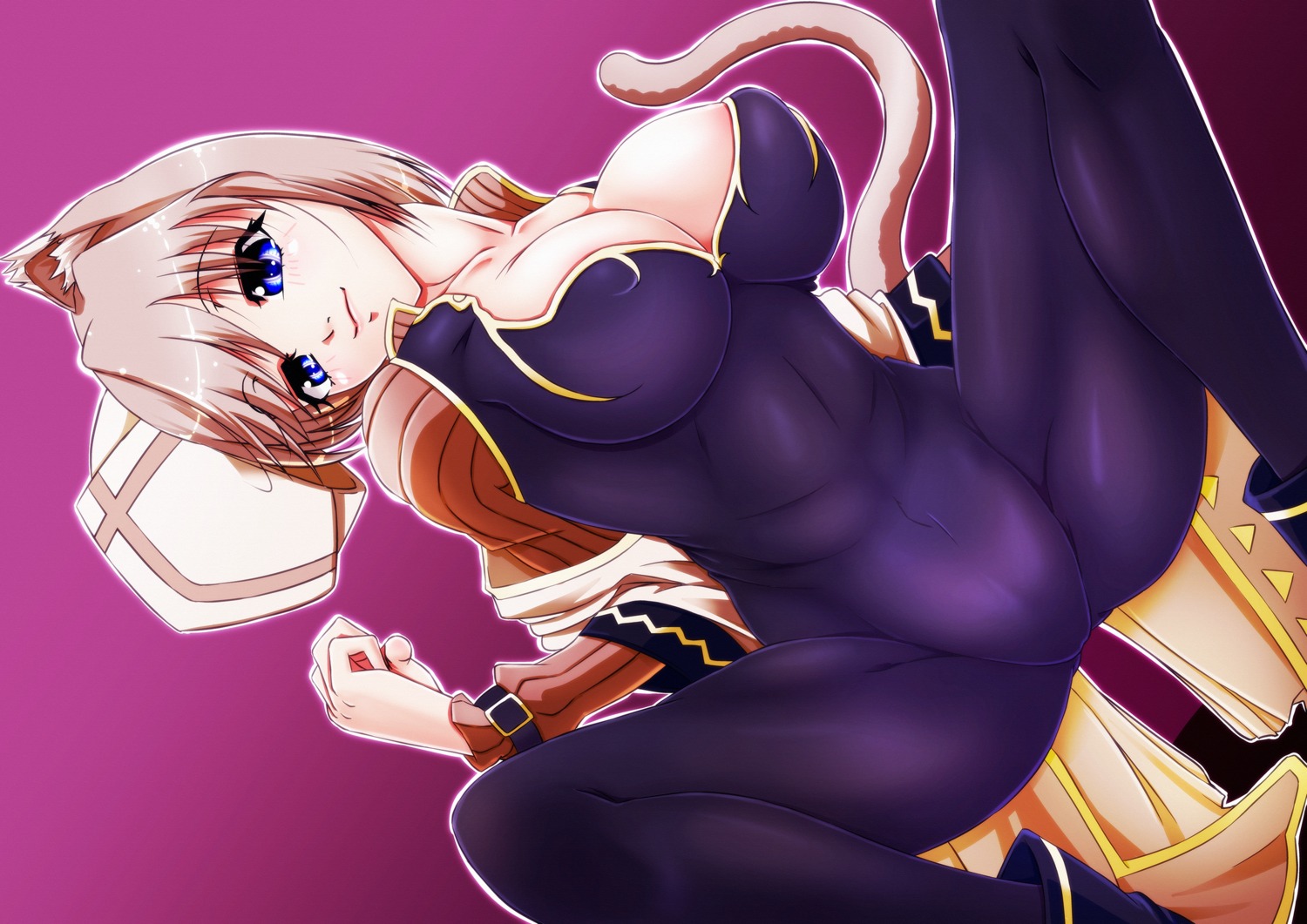 animal_ears areola bodysuit cleavage erect_nipples linith mahou_shoujo_lyrical_nanoha nekomimi no_bra tail tappa