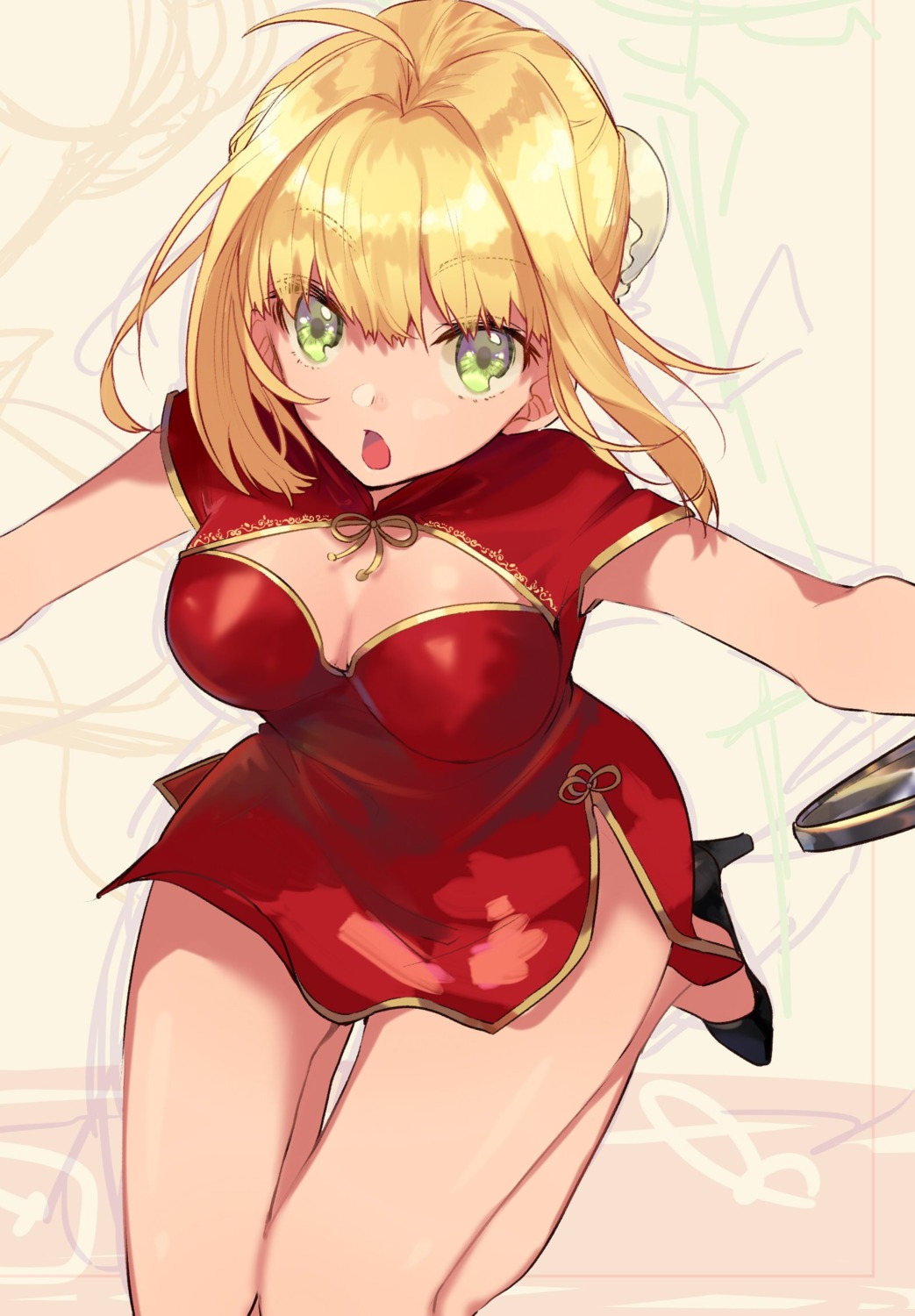 chinadress cleavage fate/extra fate/grand_order fate/stay_night heels hino_hinako saber_extra
