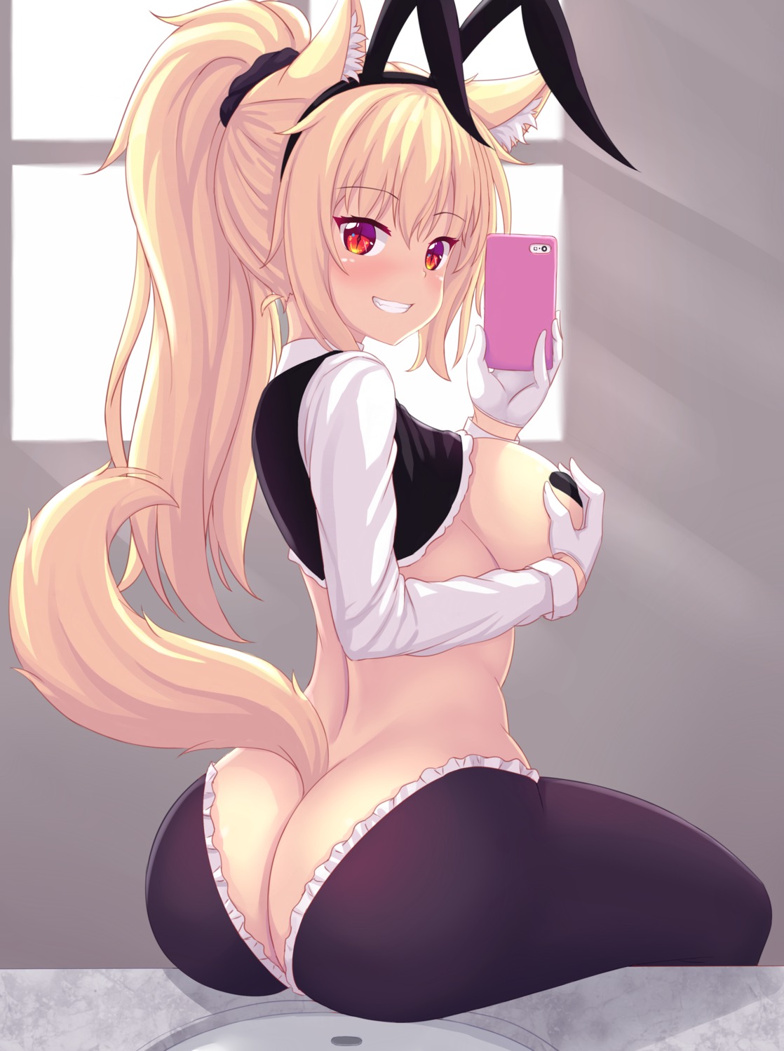 animal_ears ass breast_hold breasts bunny_ears bunny_girl fast-runner-2024 no_bra nopan pantyhose pasties tail tiffy