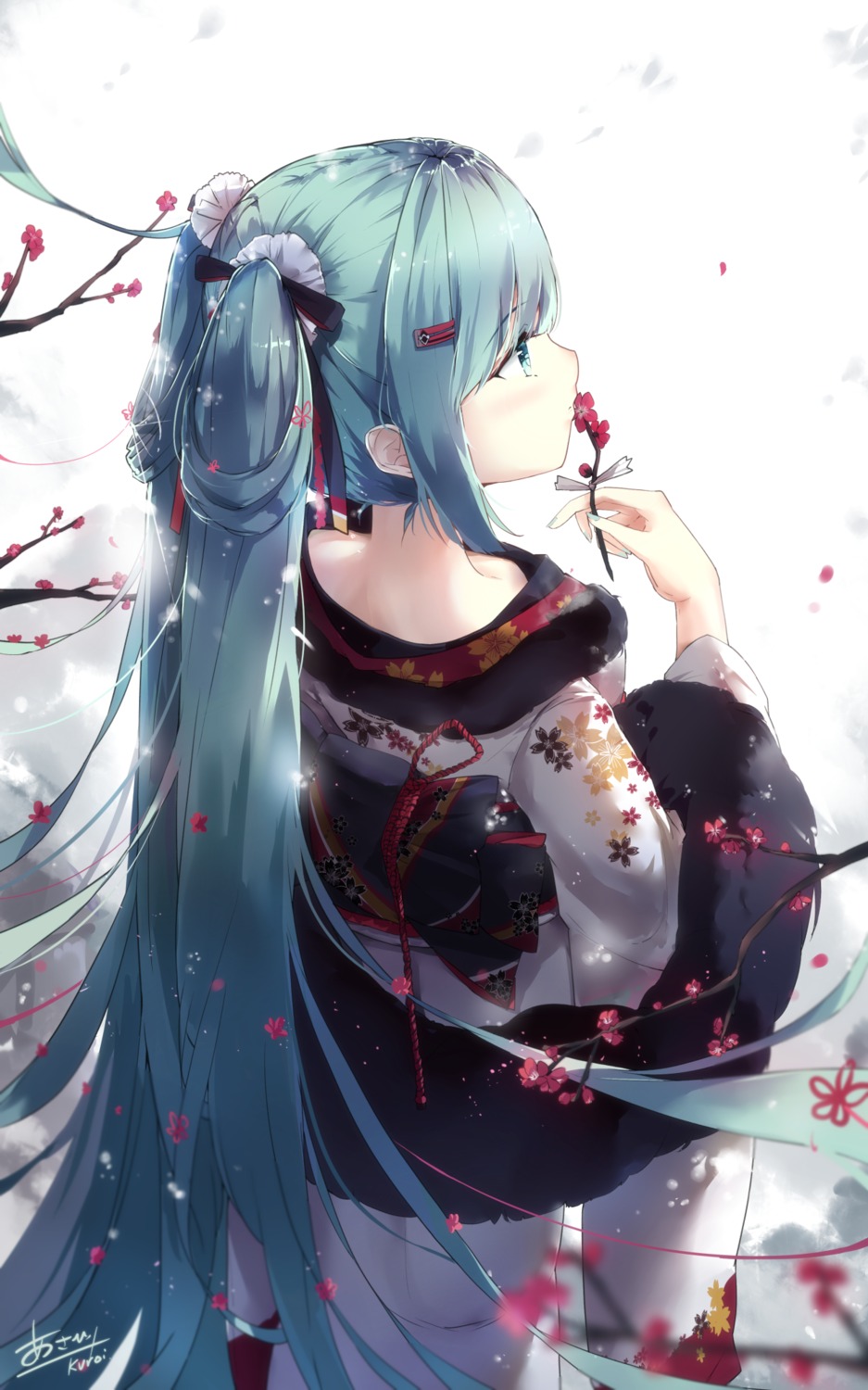 asahi_kuroi hatsune_miku kimono vocaloid