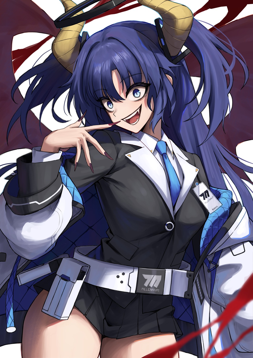 blood blue_archive devil halo hayase_yuuka horns karadborg seifuku wings