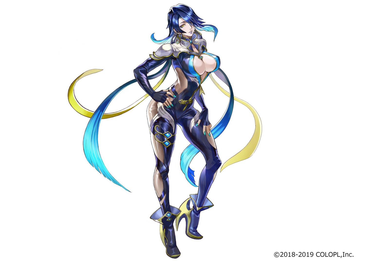 armor bodysuit cleavage heels no_bra open_shirt saihate_no_babel tagme