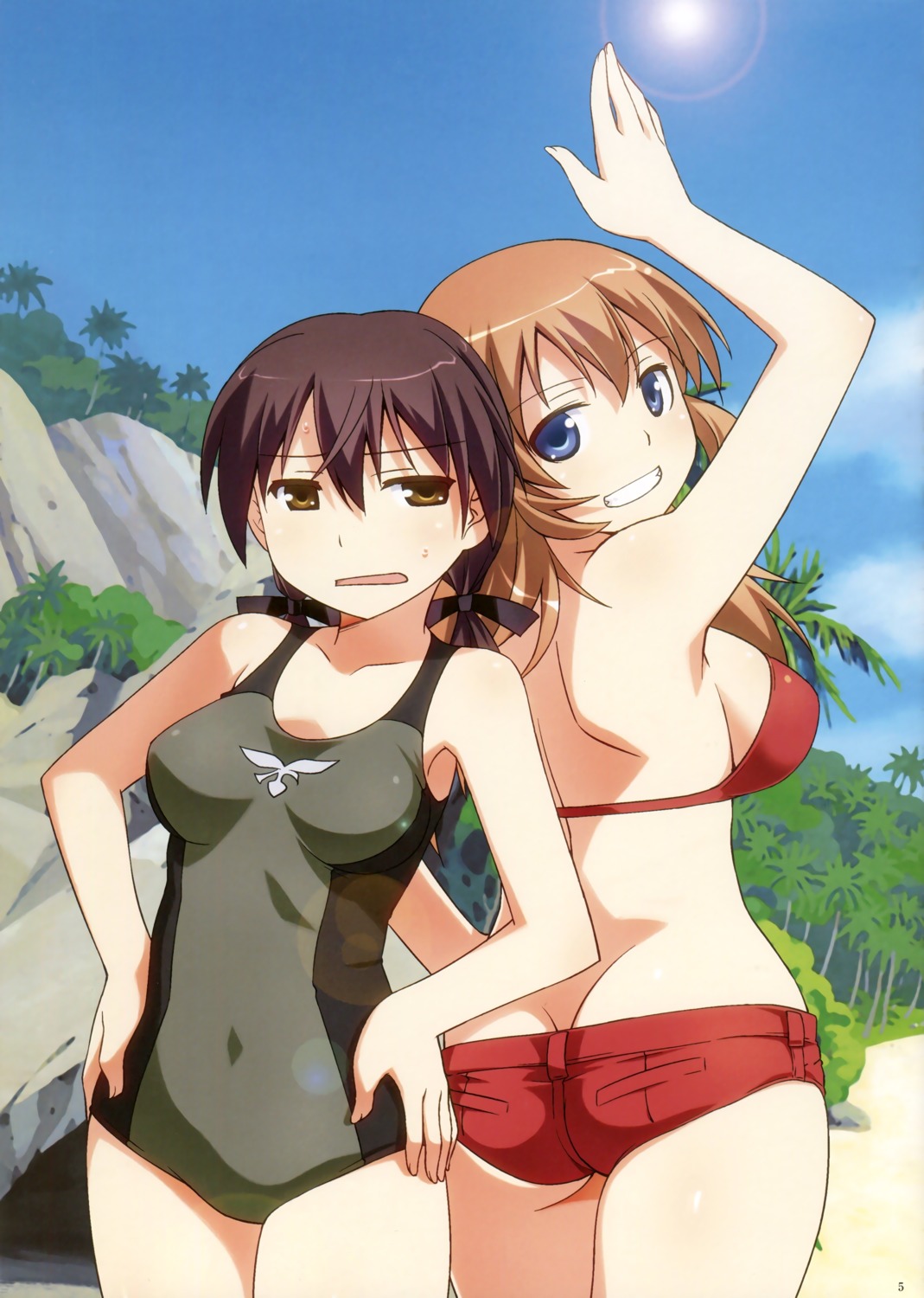 ass bikini_top charlotte_e_yeager gertrud_barkhorn strike_witches swimsuits umekichi