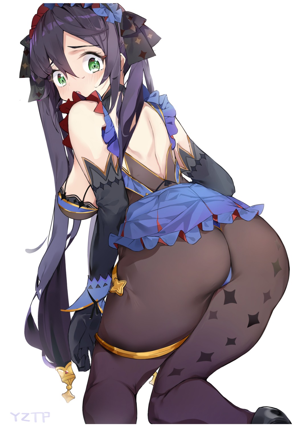 ass garter genshin_impact leotard mona_megistus no_bra pantyhose sanmery