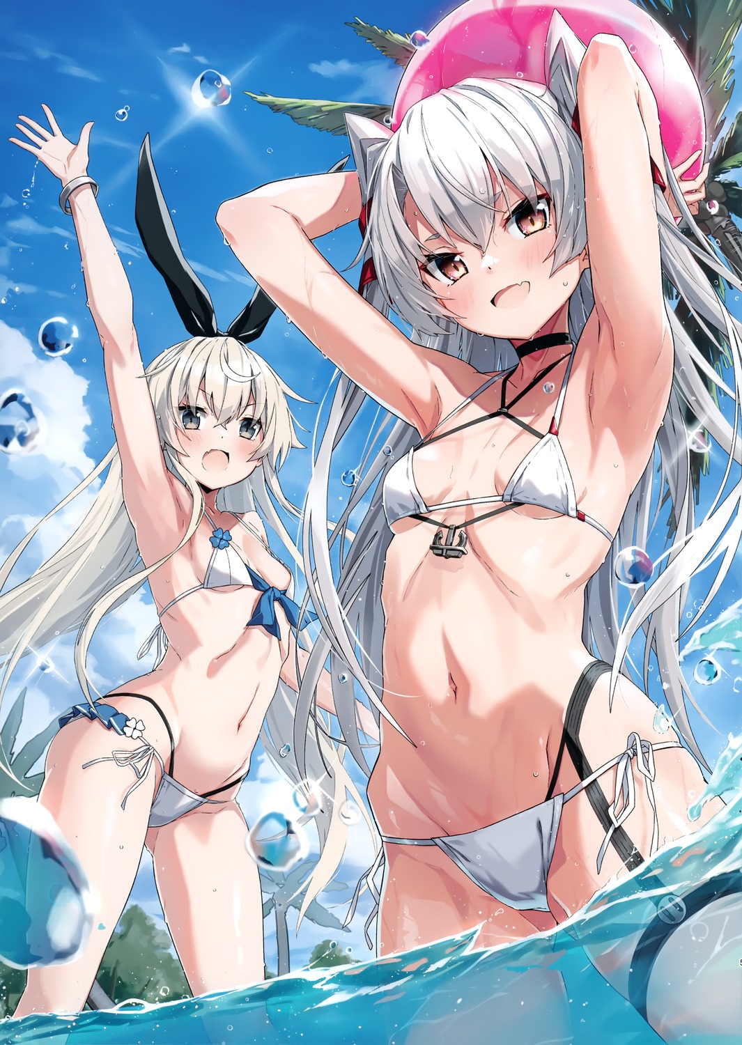 amatsukaze_(kancolle) animal_ears bikini bunny_ears kantai_collection shimakaze_(kancolle) swimsuits takanashi_kei_(hitsujikan) wet