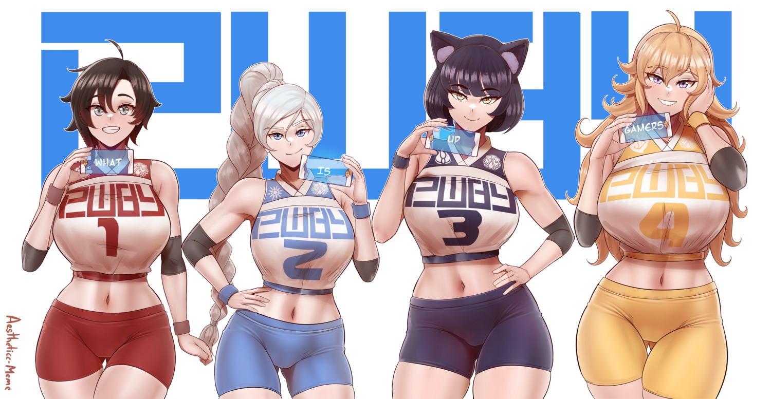 aestheticc-meme animal_ears bike_shorts blake_belladonna ruby_rose rwby uniform weiss_schnee yang_xiao_long