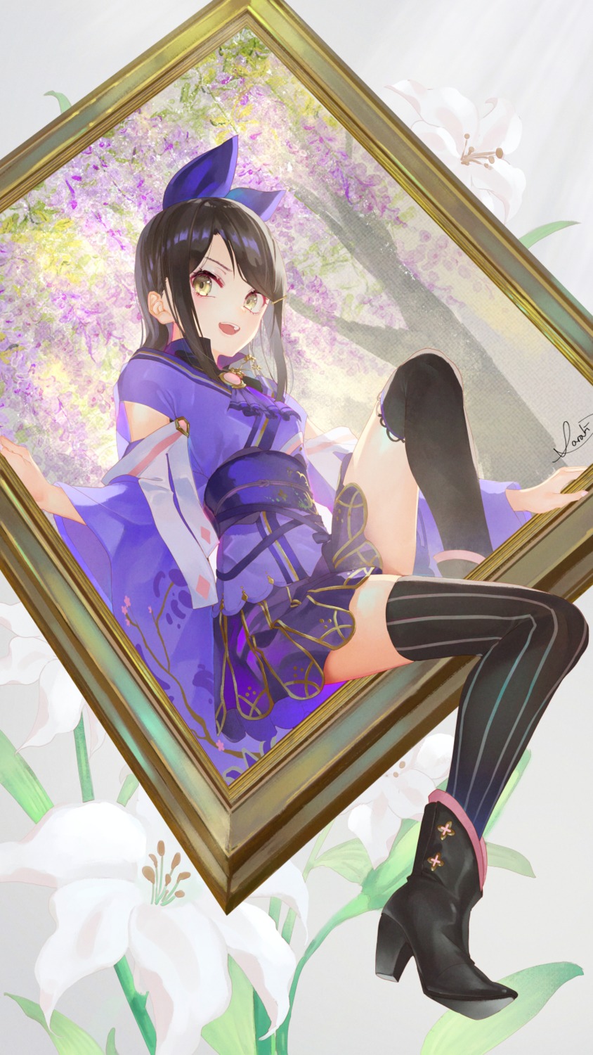 heels japanese_clothes saraki skirt_lift thighhighs