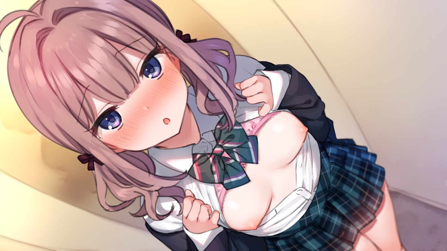 bra breasts loli mankai_kaika nipples open_shirt seifuku