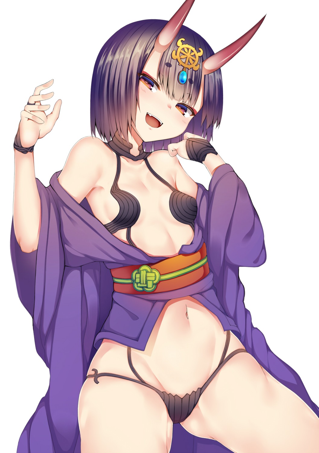 cleavage fate/grand_order horns no_bra open_shirt pantsu shuten_douji_(fate/grand_order) suteba_(grzjkbhgf)