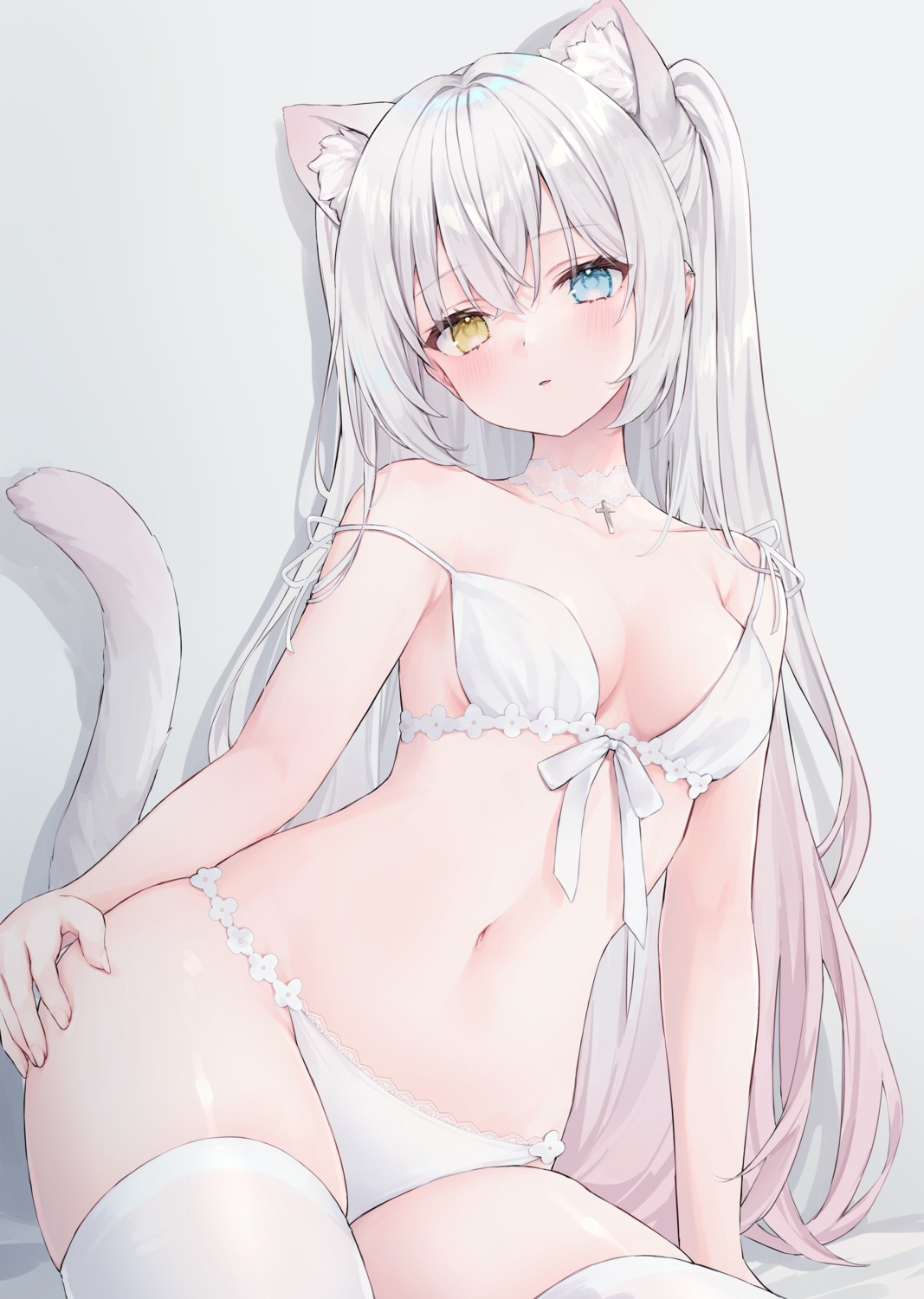 animal_ears bra heterochromia nekomimi pantsu shano_hiyori tail thighhighs