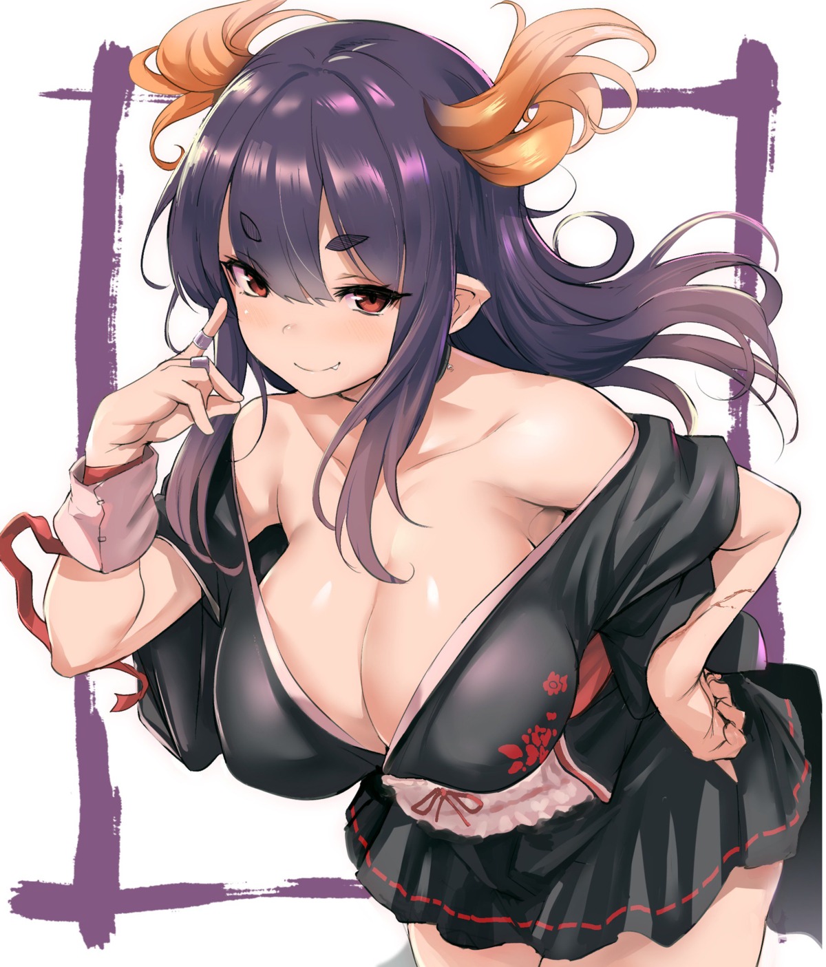 cleavage erect_nipples japanese_clothes kizuka_kazuki no_bra open_shirt pointy_ears