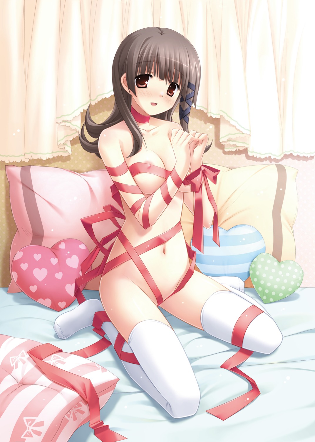 areola digital_version erect_nipples hulotte ikegami_akane makiya_kasumi naked_ribbon thighhighs with_ribbon