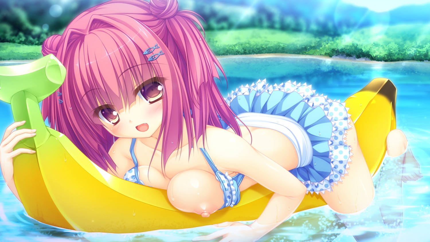 bikini breasts game_cg kujiragami_no_tearstilla mikagami_mamizu narumi_marine nipples swimsuits wardrobe_malfunction wet whirlpool