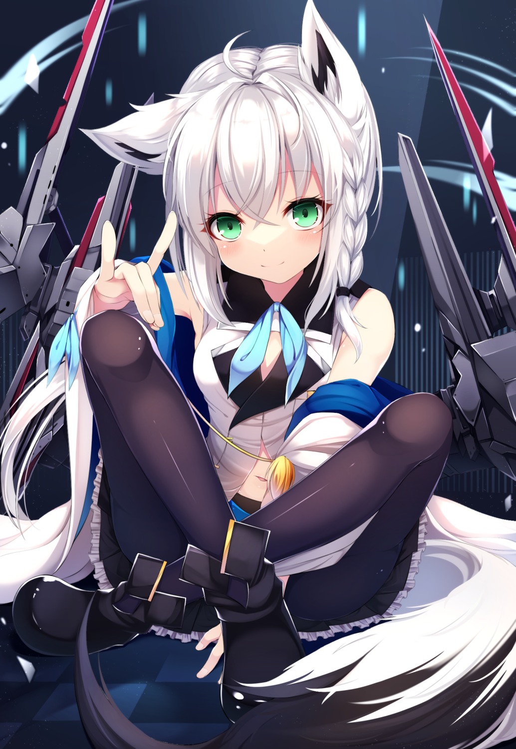 animal_ears azur_lane hololive hololive_gamers kitsune nya_rl pantyhose shirakami_fubuki skirt_lift tail