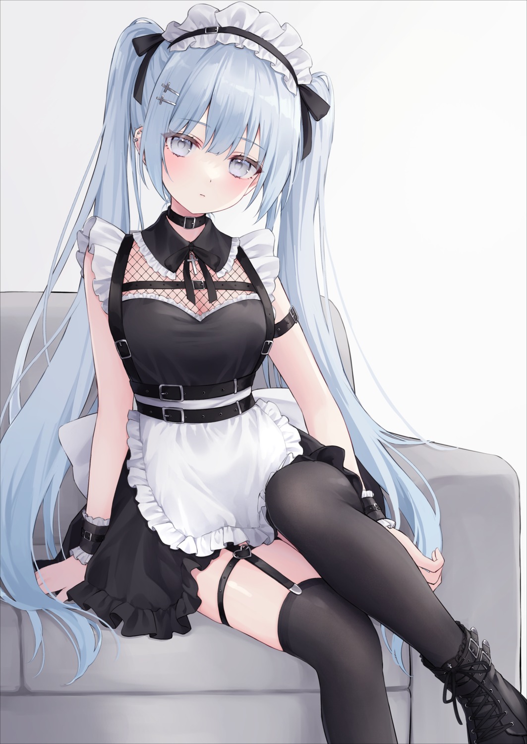 fishnets garter maid shano_hiyori stockings thighhighs