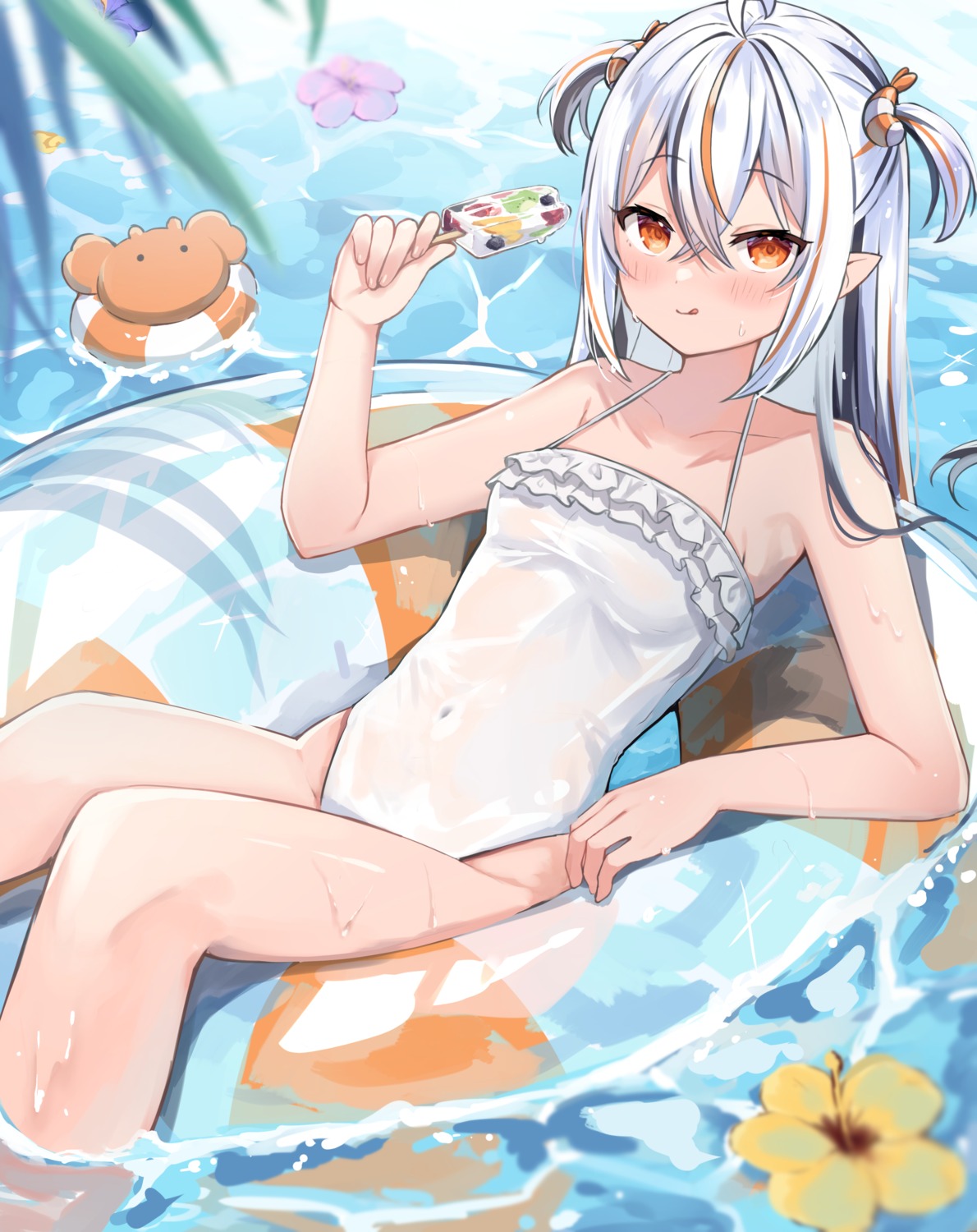 okiq pointy_ears see_through swimsuits wet wet_clothes