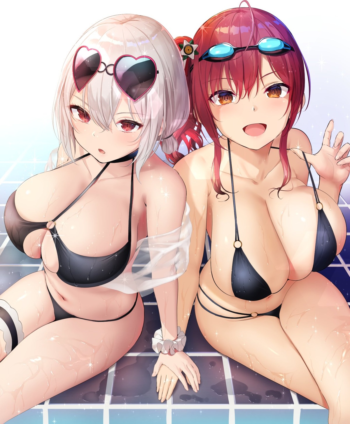 azur_lane bikini cleavage garter megane oekakizuki sirius_(azur_lane) swimsuits wet zara_(azur_lane)