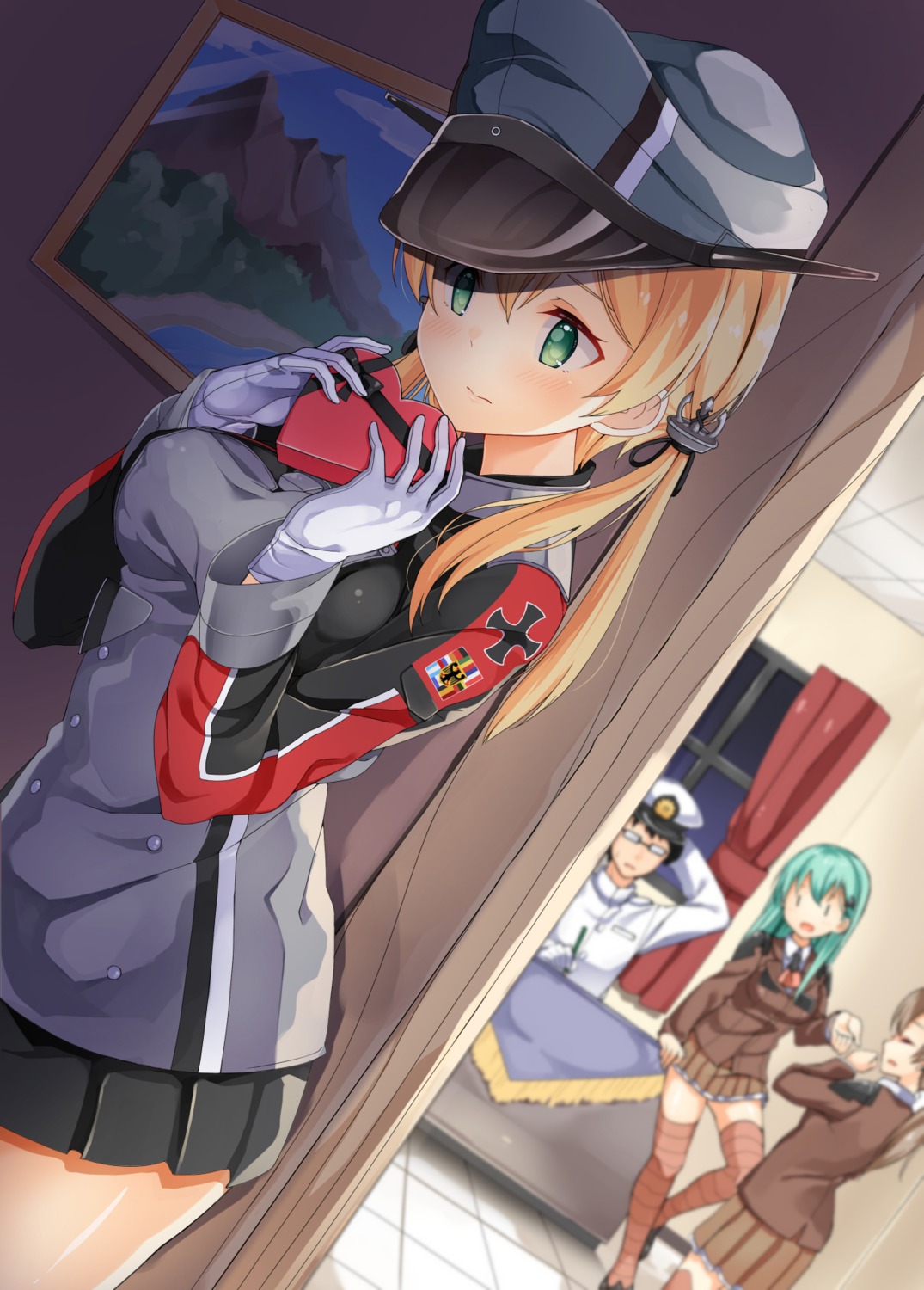 admiral_(kancolle) byte_(allbyte) kantai_collection kumano_(kancolle) megane prinz_eugen_(kancolle) seifuku suzuya_(kancolle) thighhighs uniform valentine