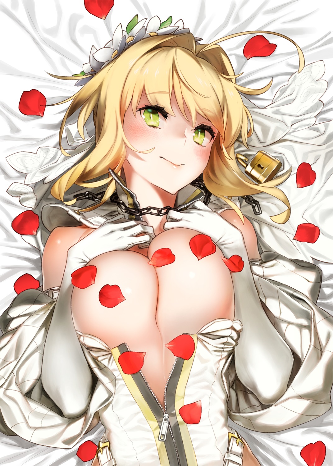 92m breast_hold breasts fate/grand_order no_bra open_shirt saber_bride saber_extra