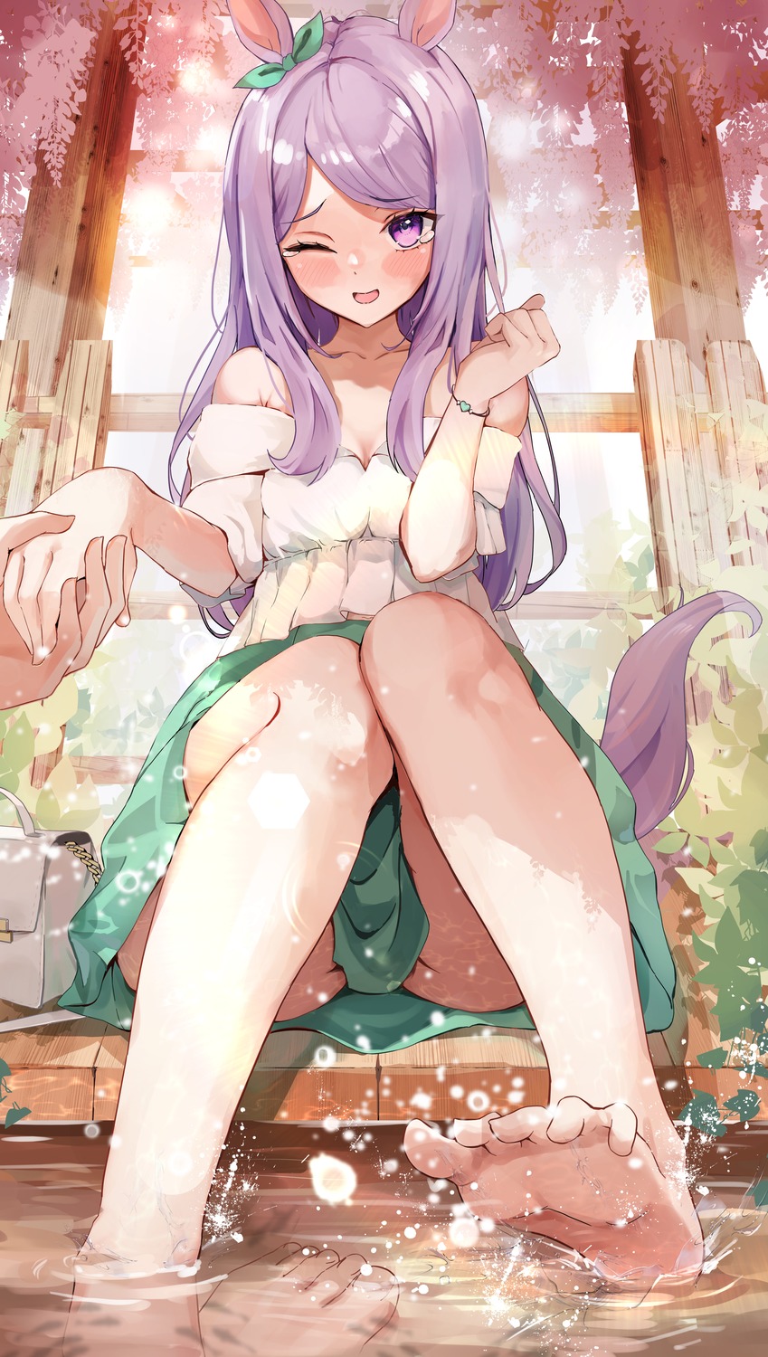 animal_ears cleavage feet mejiro_mcqueen_(umamusume) nyorotono_(amafurashi) tail uma_musume_pretty_derby wet