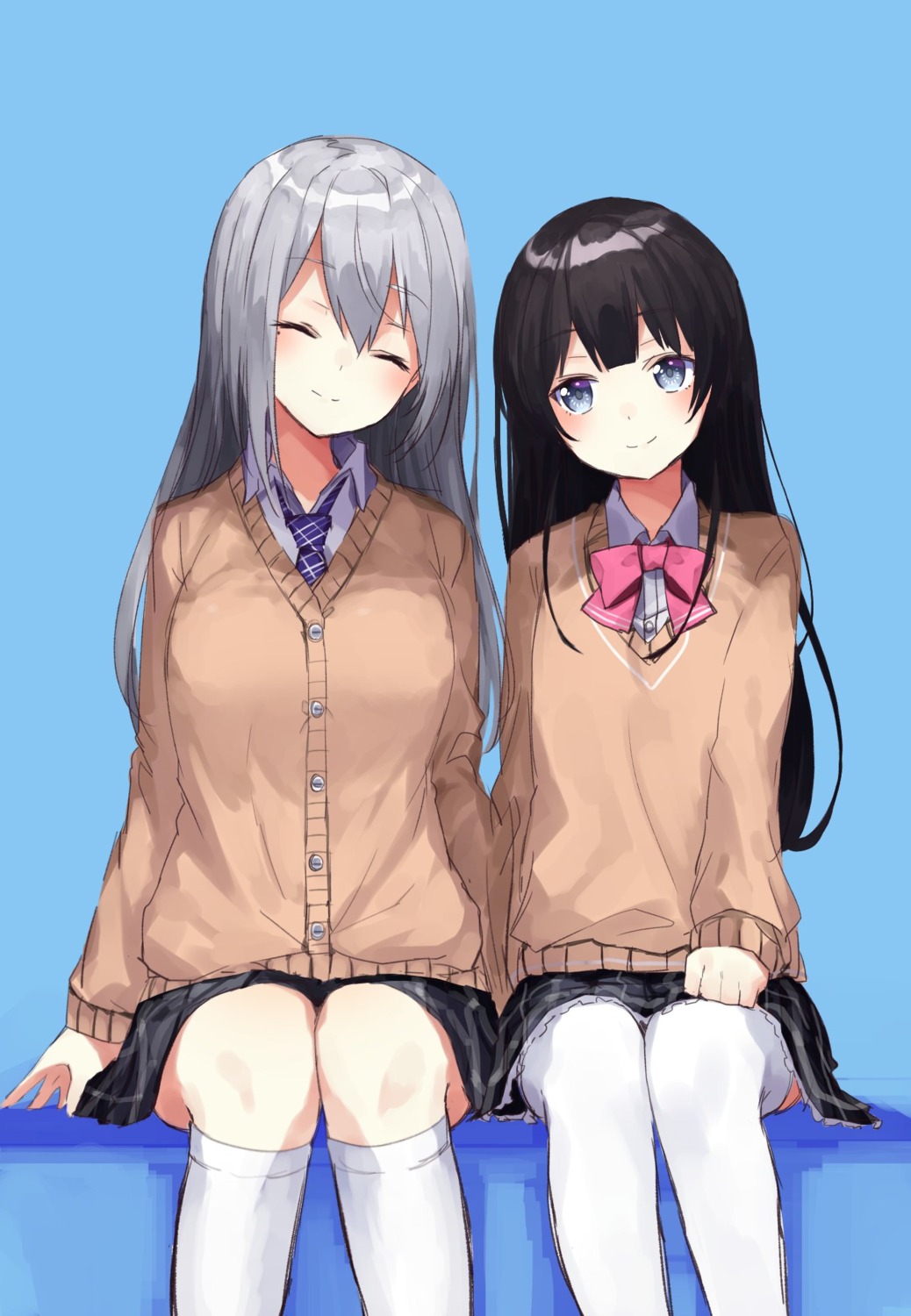 higuchi_kaede mairan_buta nijisanji seifuku sweater thighhighs tsukino_mito