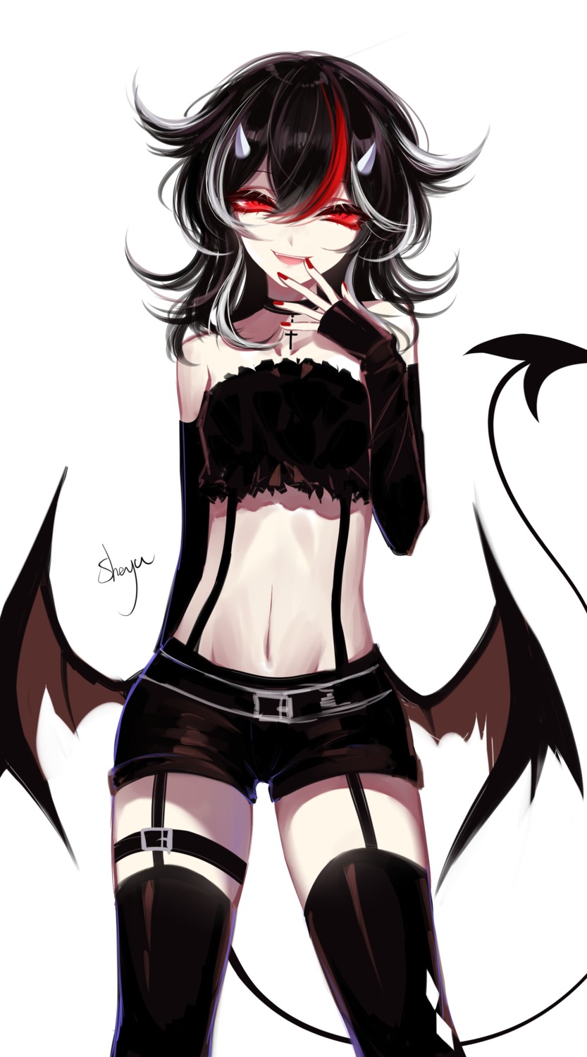 horns kijin_seija sheya stockings tail thighhighs touhou wings