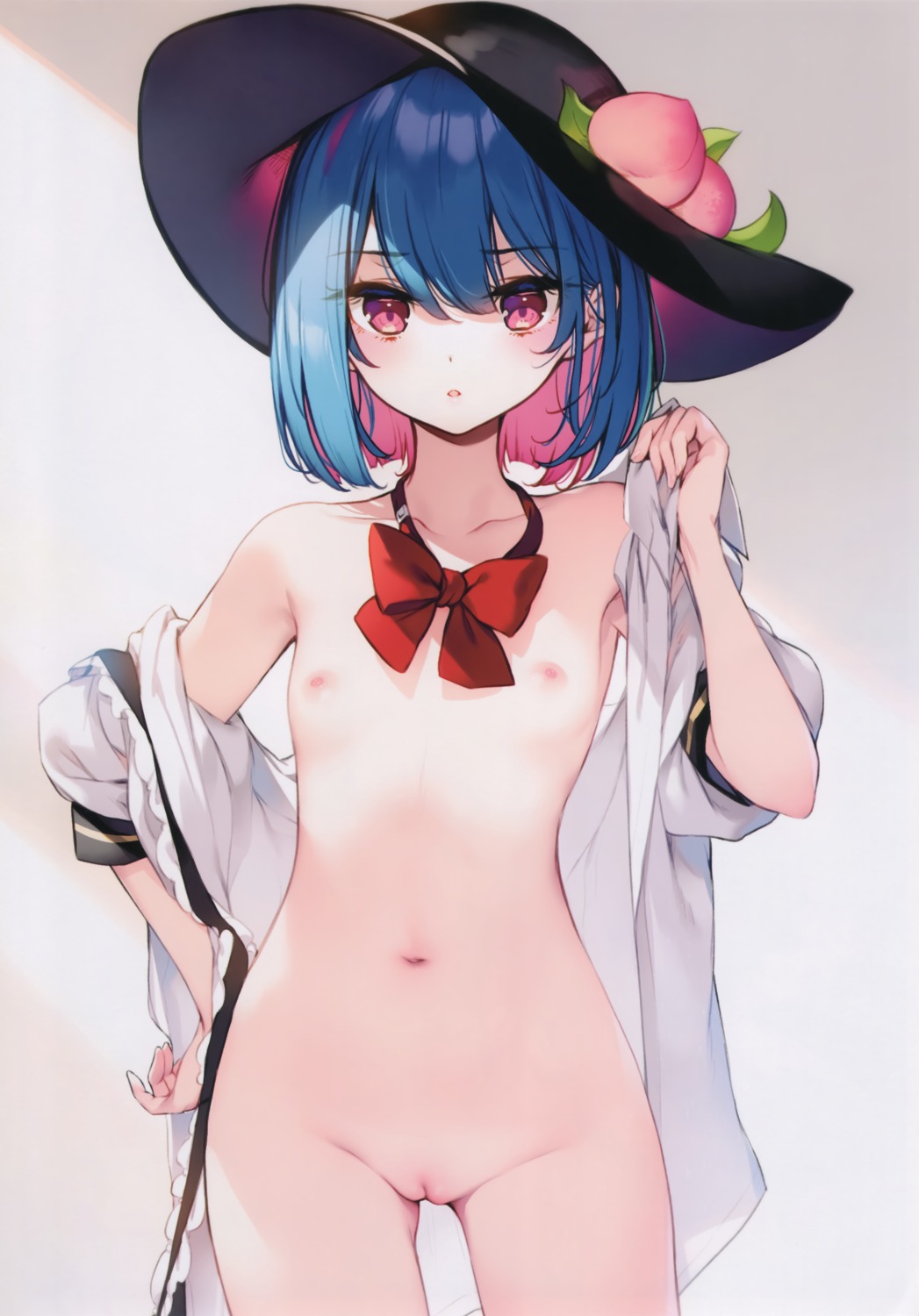 bottomless gekidoku_shoujo hinanawi_tenshi ke-ta loli nipples no_bra open_shirt pussy touhou uncensored