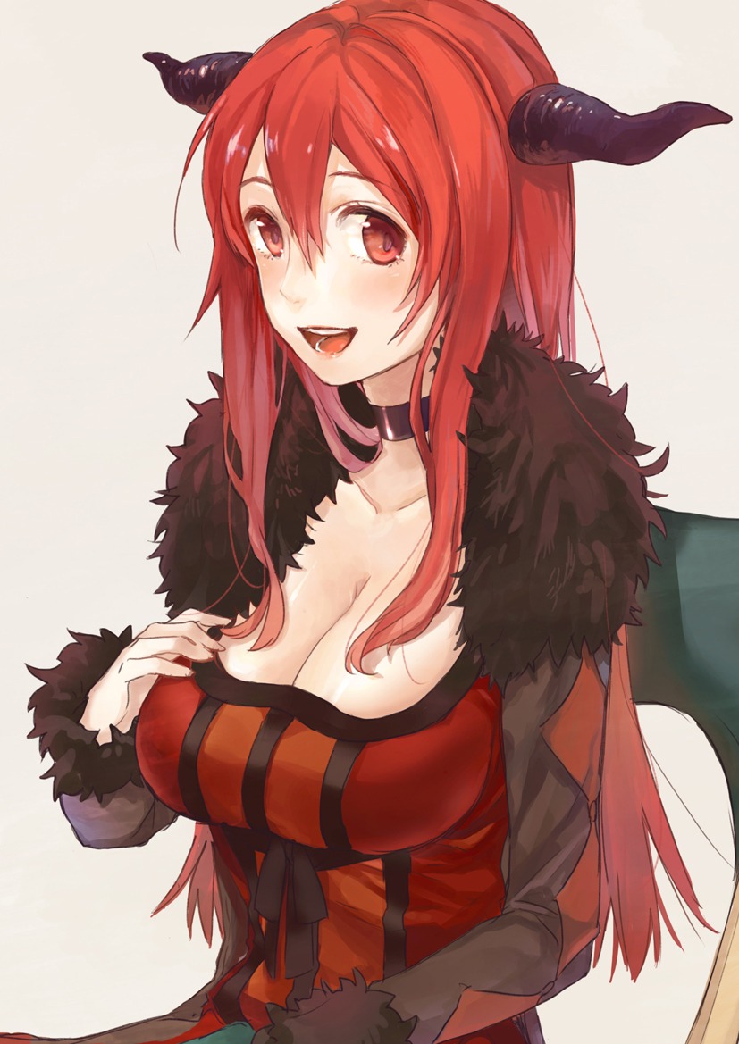 cleavage dress fly horns maou_(maoyuu_maou_yuusha) maoyuu_maou_yuusha